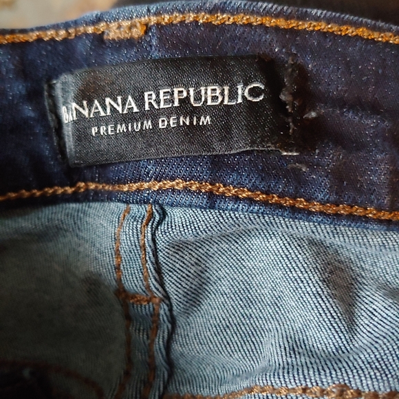 Banana Republic slim straight womens dark blue jeans Stretch frayed botton sz 31 - Picture 7 of 9
